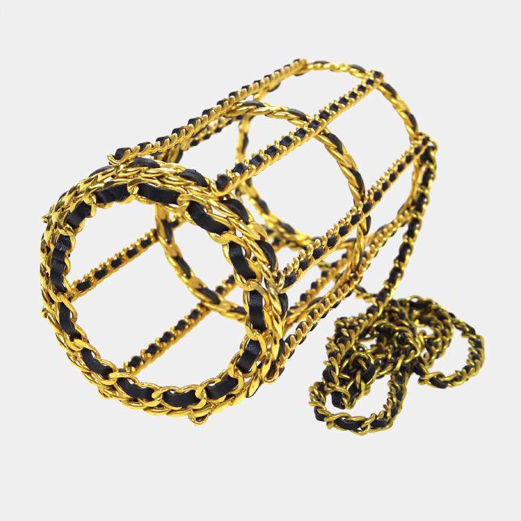 مملوكة مسبقًا Chanel Bottle Holder Gold Black Lambskin Leather Shoulder Bag