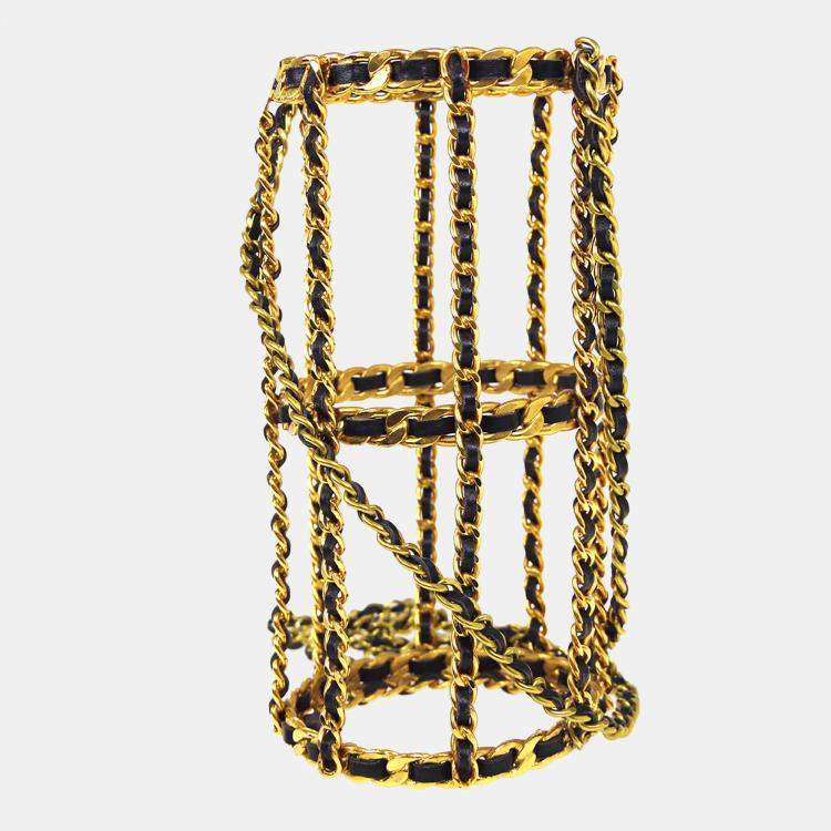 مملوكة مسبقًا Chanel Bottle Holder Gold Black Lambskin Leather Shoulder Bag