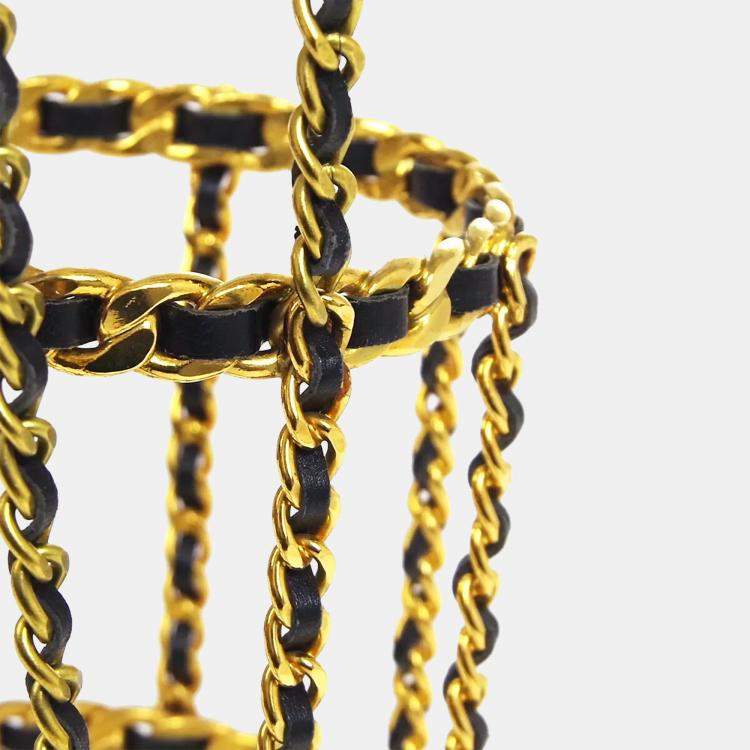 مملوكة مسبقًا Chanel Bottle Holder Gold Black Lambskin Leather Shoulder Bag