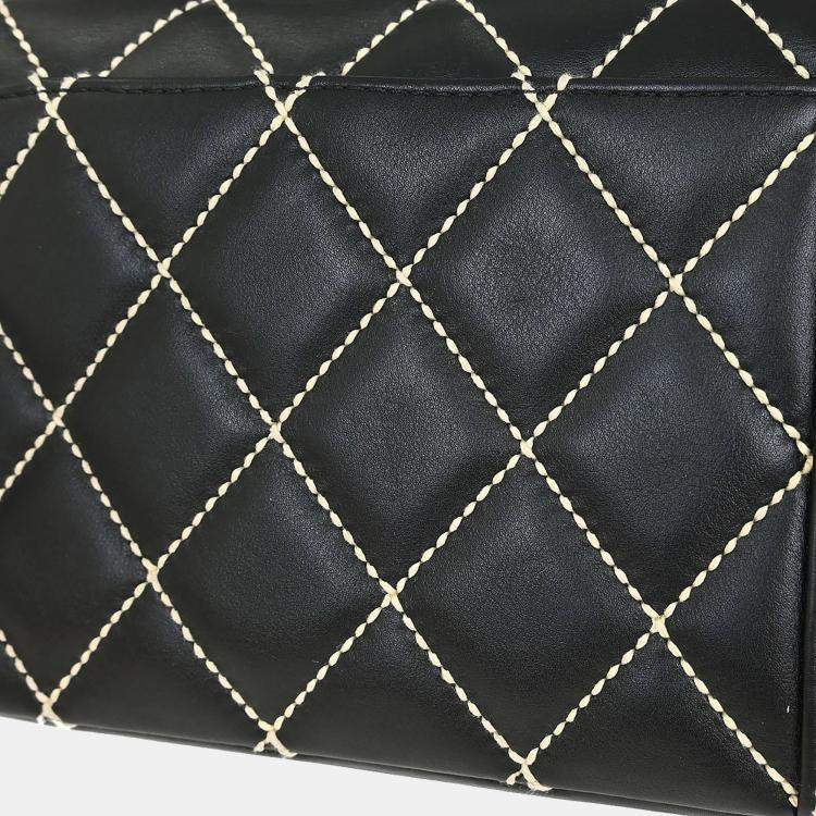 Pre Owned Chanel Wild Stitch Black Calfskin Leather Shoulder Bag