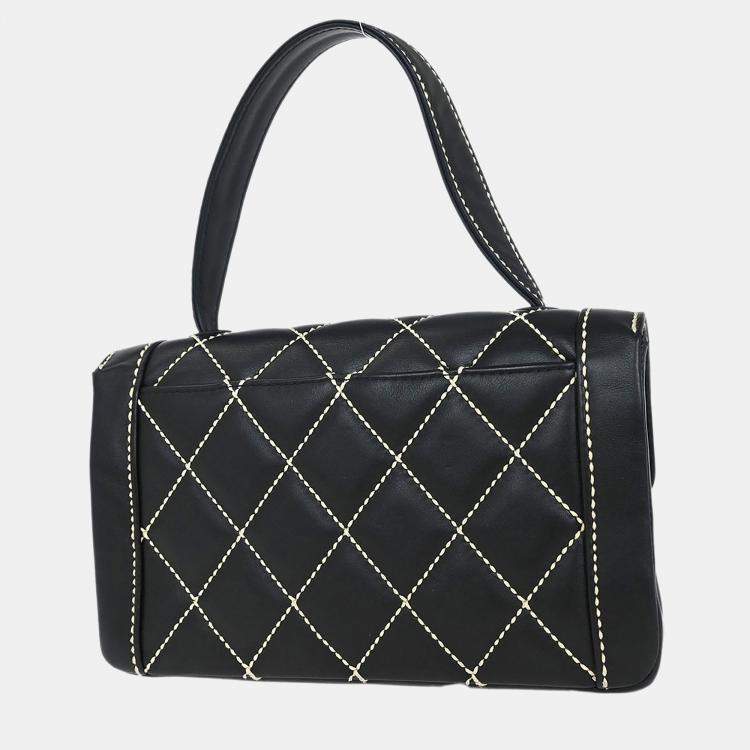 Pre Owned Chanel Wild Stitch Black Calfskin Leather Shoulder Bag