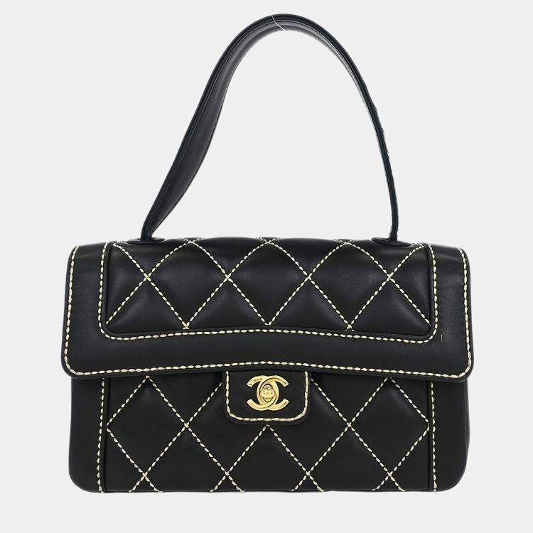 Pre Owned Chanel Wild Stitch Black Calfskin Leather Shoulder Bag