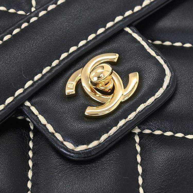 Pre Owned Chanel Wild Stitch Black Calfskin Leather Shoulder Bag