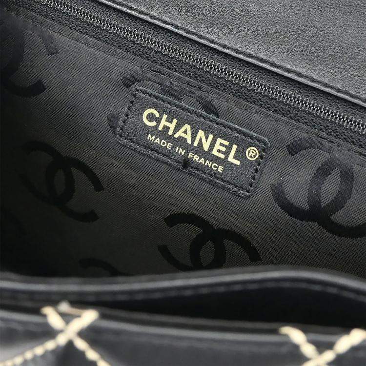 Pre Owned Chanel Wild Stitch Black Calfskin Leather Shoulder Bag