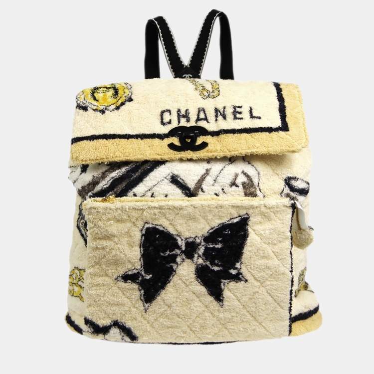 Pre Owned Chanel White Terry Cloth Backpack `94 Collection