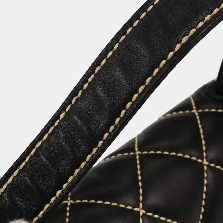 Pre Owned Chanel Wild Stitch Black Calfskin Leather Shoulder Bag
