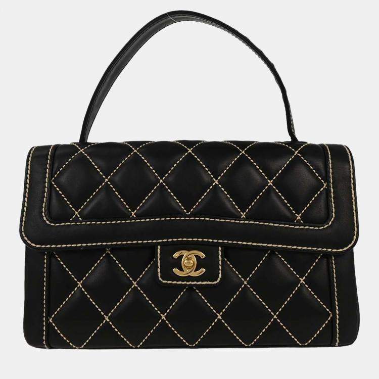 Pre Owned Chanel Wild Stitch Black Calfskin Leather Shoulder Bag
