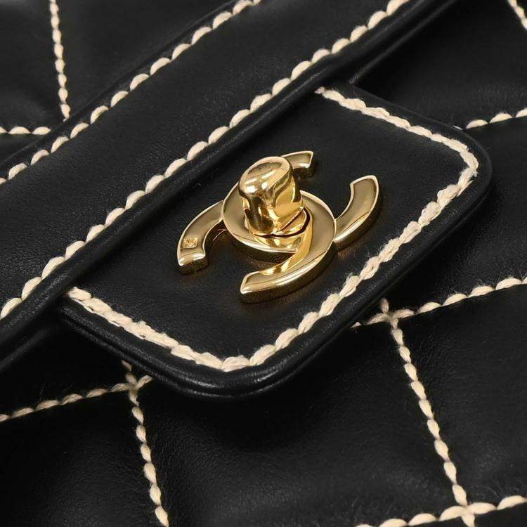Pre Owned Chanel Wild Stitch Black Calfskin Leather Shoulder Bag