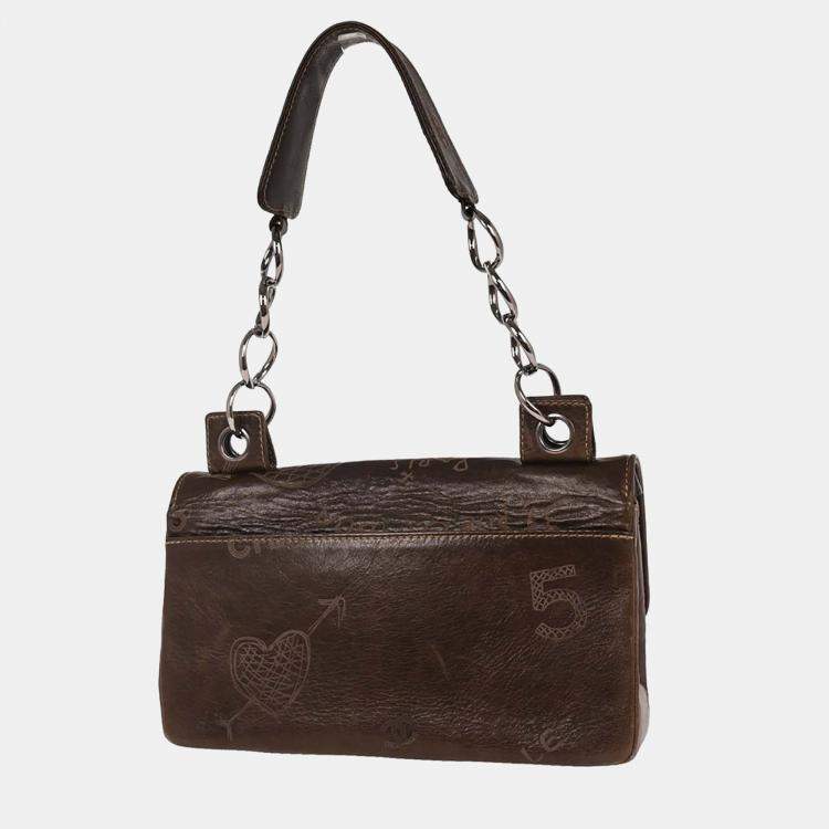 Pre Owned Chanel Brown Calfskin Leather Shoulder Bag