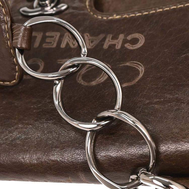 Pre Owned Chanel Brown Calfskin Leather Shoulder Bag