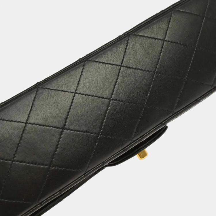 Pre Owned Chanel Classic Double Flap Medium Black Lambskin Leather Shoulder Bag