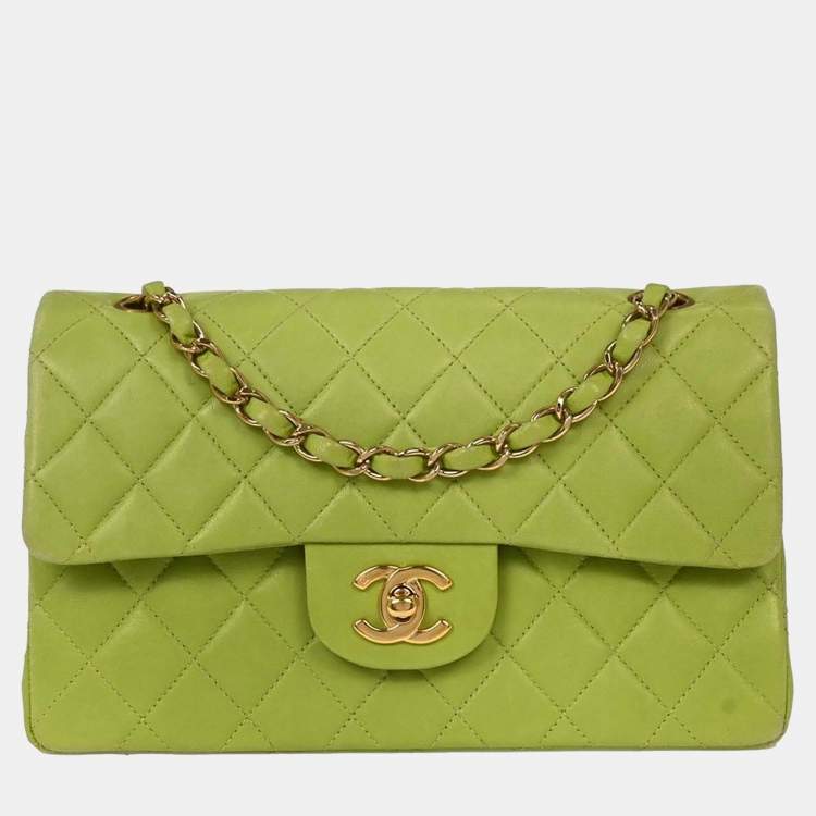 مملوكة مسبقًا Chanel Classic Double Flap Small Green Lambskin Leather Shoulder Bag
