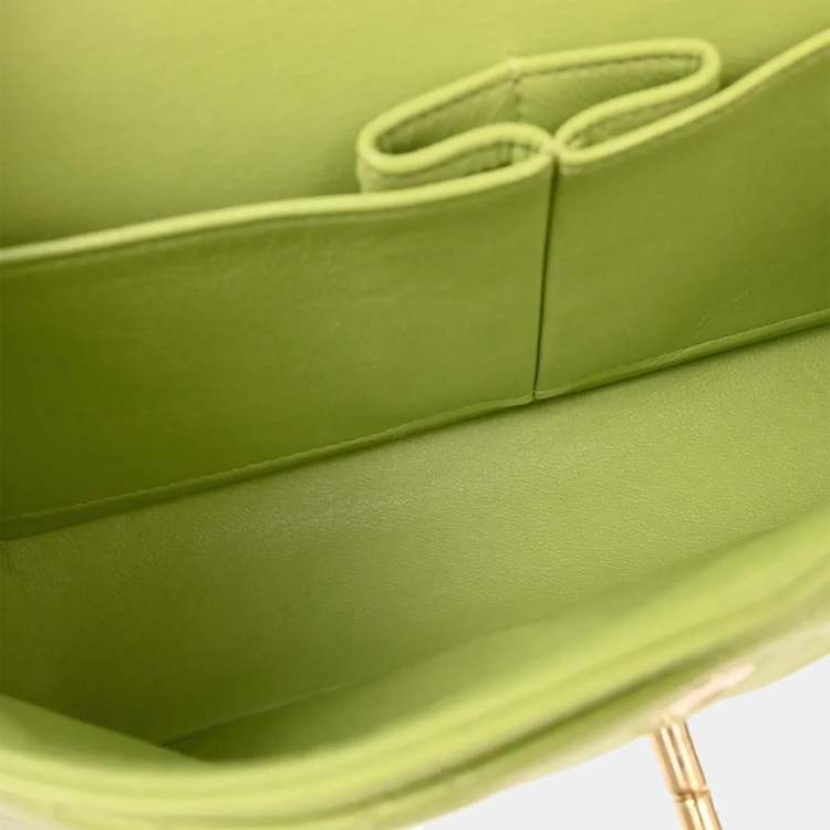 مملوكة مسبقًا Chanel Classic Double Flap Small Green Lambskin Leather Shoulder Bag