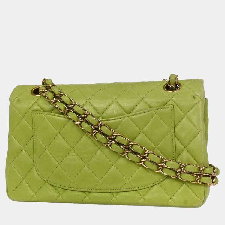 مملوكة مسبقًا Chanel Classic Double Flap Small Green Lambskin Leather Shoulder Bag