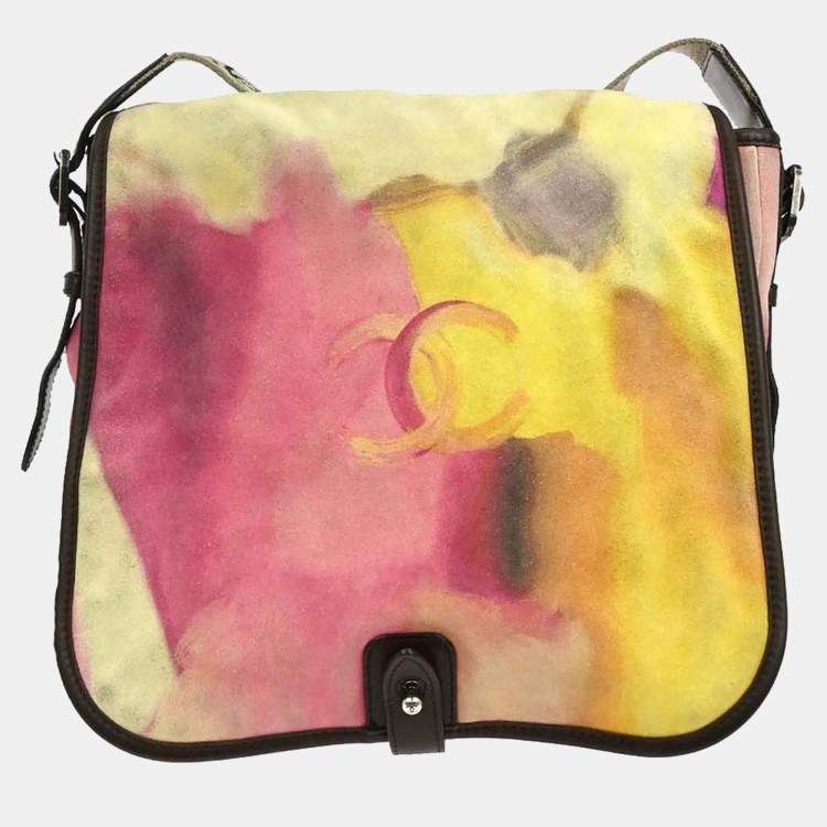 Pre Owned Chanel Flap Yellow Suede Shoulder Bag