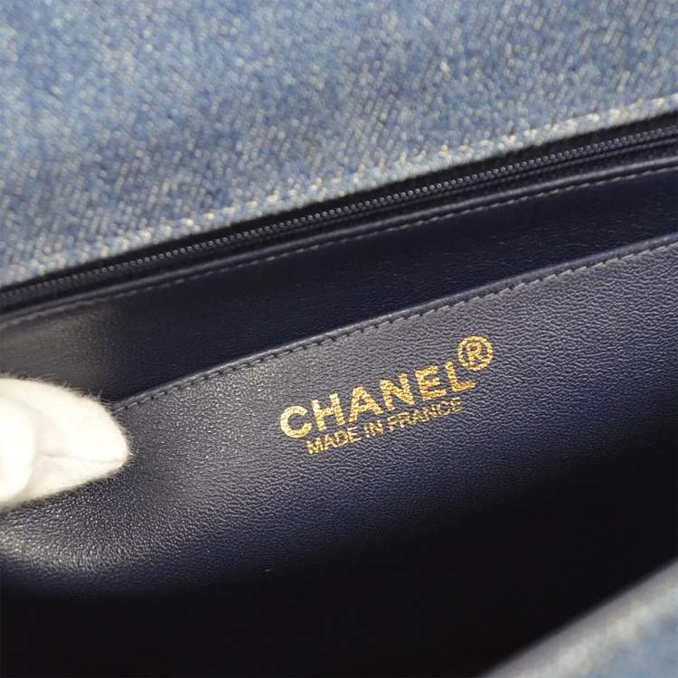 Pre Owned Chanel Blue Denim Top Handle Bag
