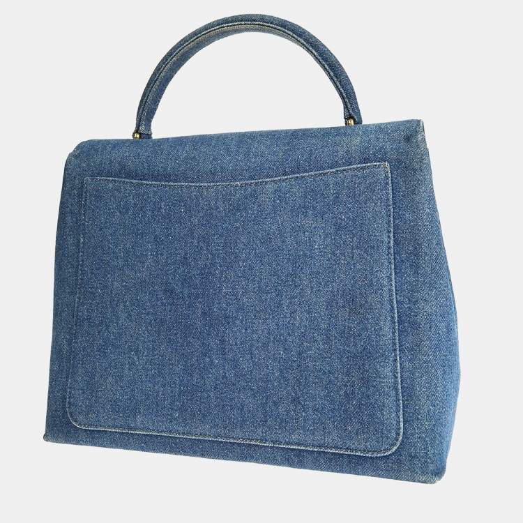 Pre Owned Chanel Blue Denim Top Handle Bag