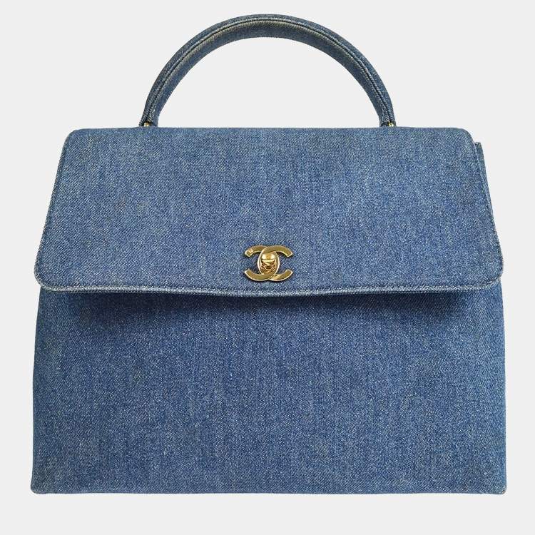 Pre Owned Chanel Blue Denim Top Handle Bag