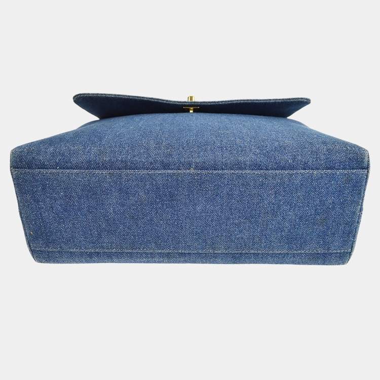 Pre Owned Chanel Blue Denim Top Handle Bag
