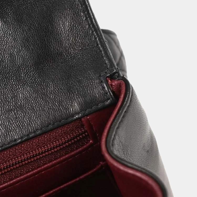 Pre Owned Chanel Straight Flap Black Lambskin Leather Shoulder Bag