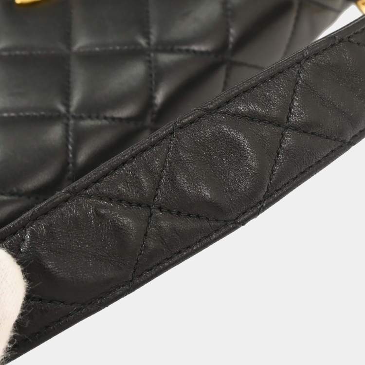 Pre Owned Chanel Straight Flap Black Lambskin Leather Shoulder Bag