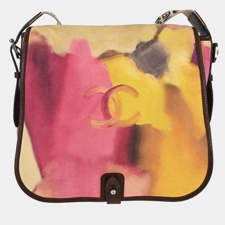 Pre Owned Chanel Flap Yellow Suede Shoulder Bag