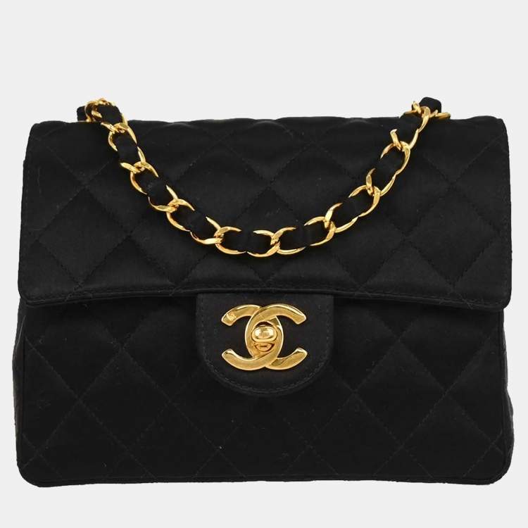 Pre Owned Chanel Classic Square Mini Black Satin Shoulder Bag