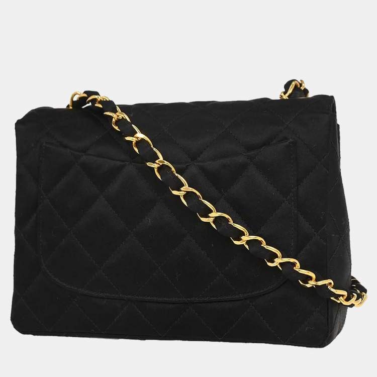 Pre Owned Chanel Classic Square Mini Black Satin Shoulder Bag