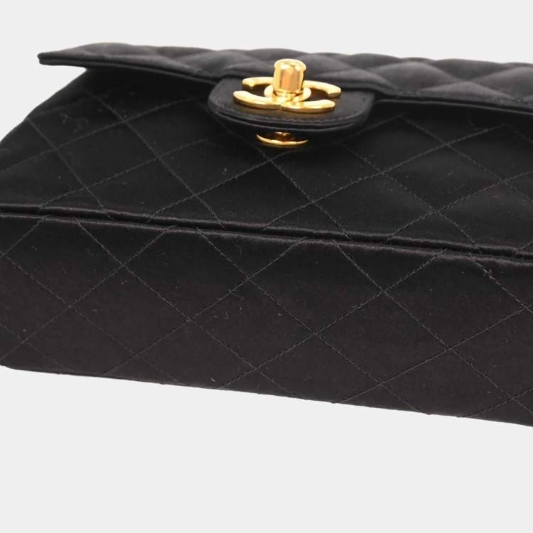 Pre Owned Chanel Classic Square Mini Black Satin Shoulder Bag