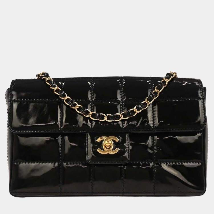 مملوكة مسبقًا Chanel Choco Bar Single Flap Black Patent Leather Shoulder Bag