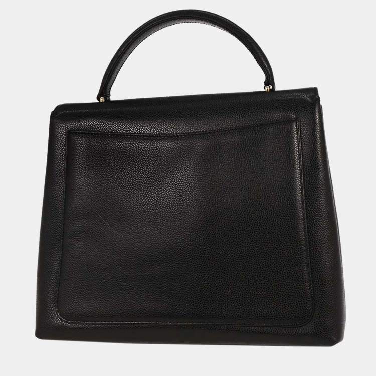 Pre Owned Chanel Black Calfskin Leather Top Handle Bag