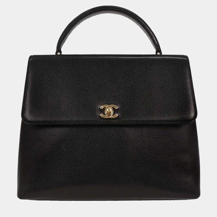 Pre Owned Chanel Black Calfskin Leather Top Handle Bag