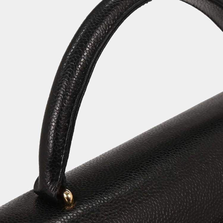 Pre Owned Chanel Black Calfskin Leather Top Handle Bag