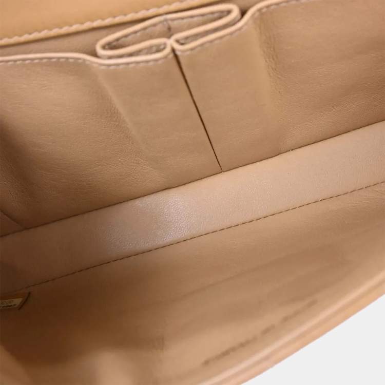 Pre Owned Chanel East West Choco Bar Beige Lambskin Leather Shoulder Bag