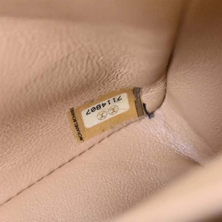 Pre Owned Chanel East West Choco Bar Beige Lambskin Leather Shoulder Bag