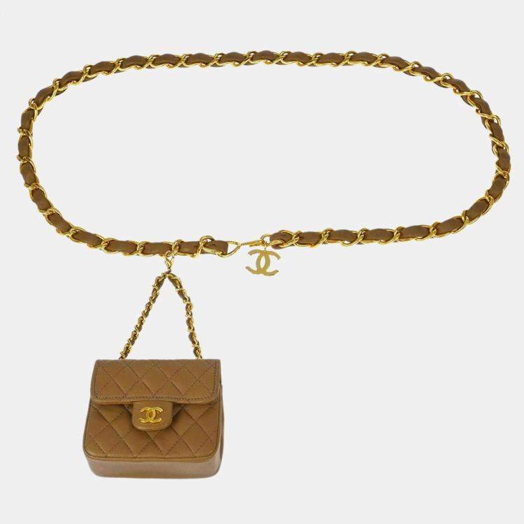 Pre Owned Chanel Classic Flap Micro Brown Lambskin Leather Belt Bag