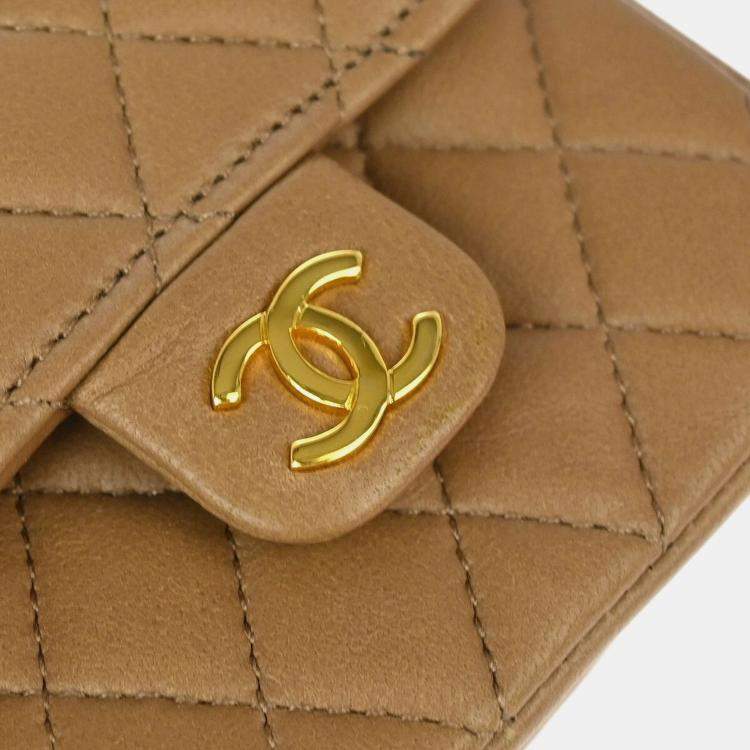 Pre Owned Chanel Classic Flap Micro Brown Lambskin Leather Belt Bag