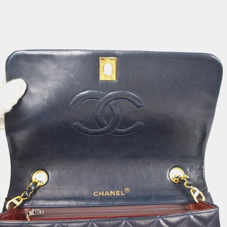 Pre Owned Chanel Full Flap Navy Lambskin Leather Shoulder Bag