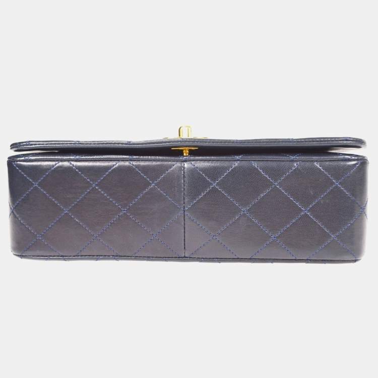 Pre Owned Chanel Full Flap Navy Lambskin Leather Shoulder Bag