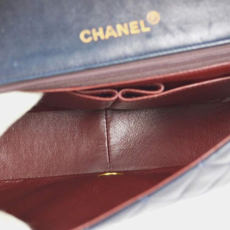 Pre Owned Chanel Full Flap Navy Lambskin Leather Shoulder Bag