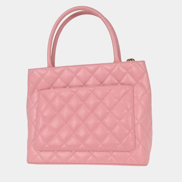 Pre Owned Chanel Pink Calfskin Medallion Tote Handbag
