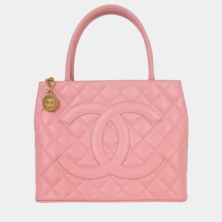 Pre Owned Chanel Pink Calfskin Medallion Tote Handbag