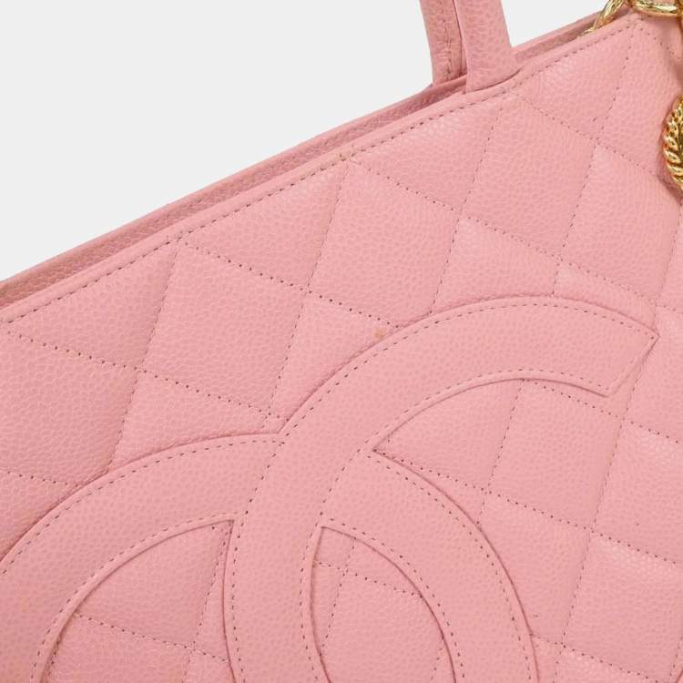 Pre Owned Chanel Pink Calfskin Medallion Tote Handbag