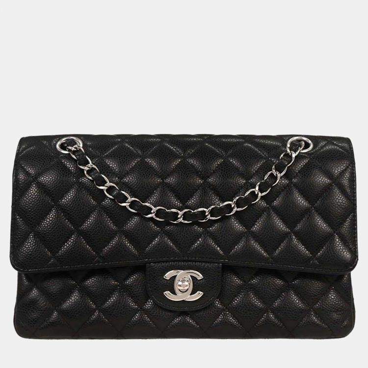 مملوكة مسبقًا Chanel Classic Double Flap Medium Black Calfskin Leather Shoulder Bag