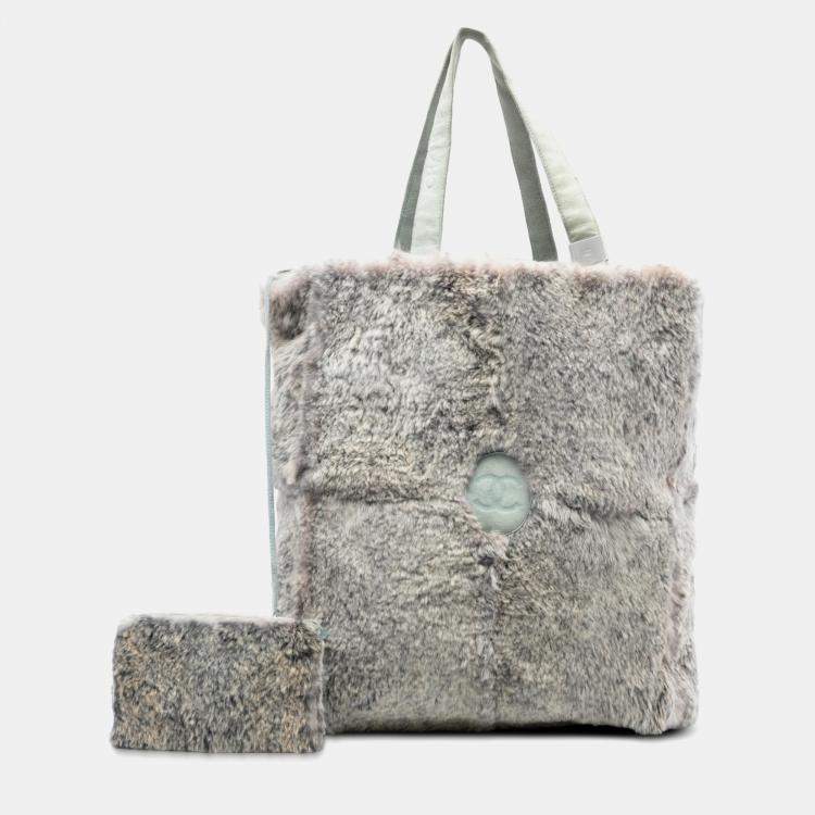 Pre Owned Chanel Grey CC Lapin Fur Tote