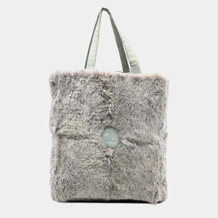 Pre Owned Chanel Grey CC Lapin Fur Tote