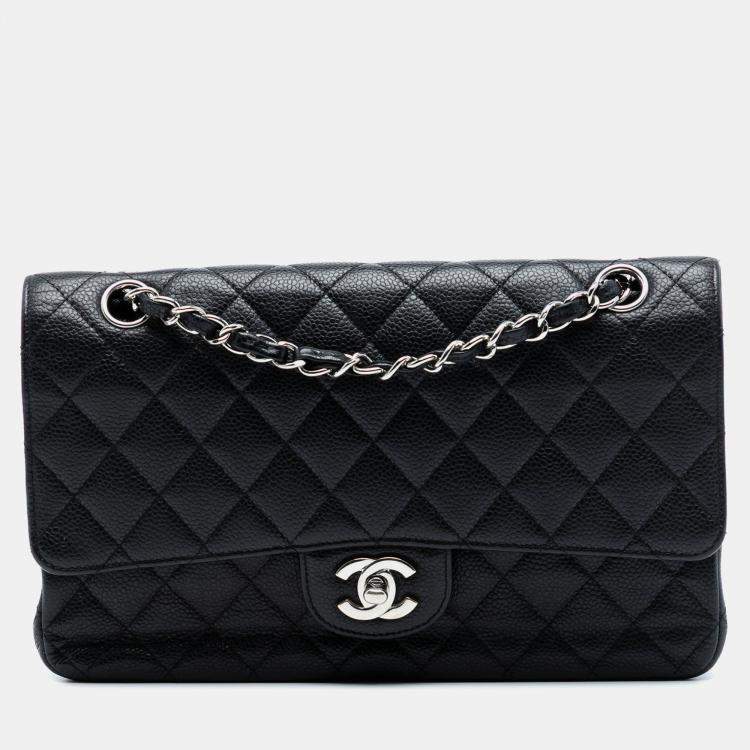 Pre Owned Chanel Black Medium Classic Caviar Double Flap