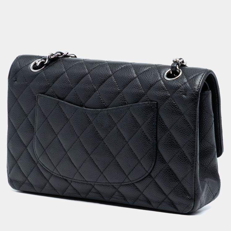 Pre Owned Chanel Black Medium Classic Caviar Double Flap