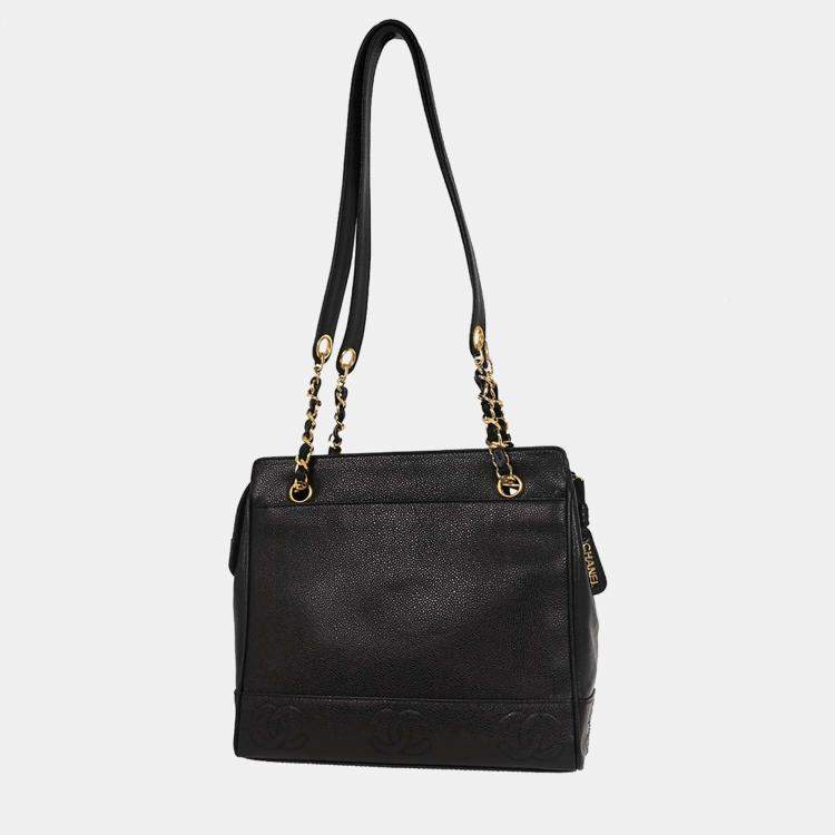 Pre Owned Chanel Black Calfskin Triple Cc Shoulder Tote Bag