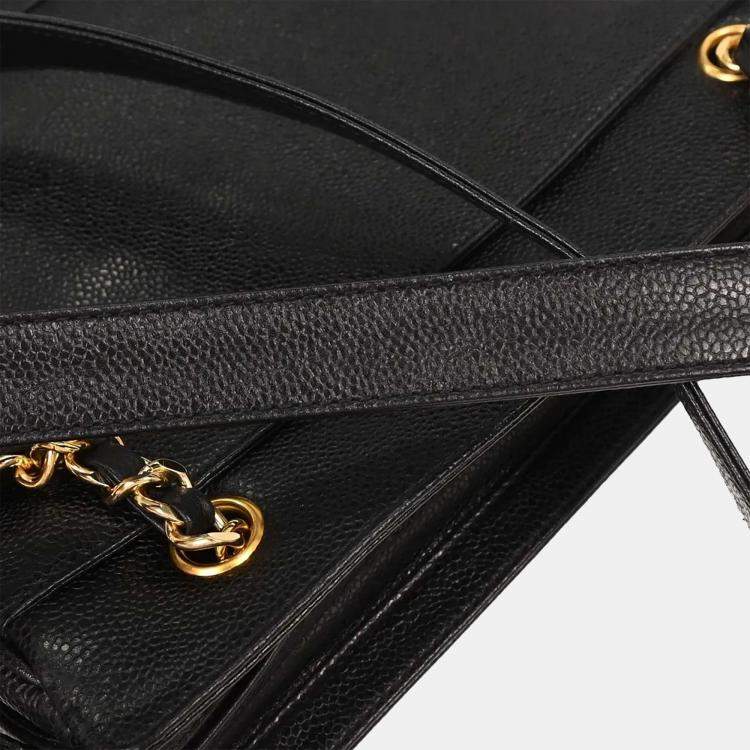 Pre Owned Chanel Black Calfskin Triple Cc Shoulder Tote Bag